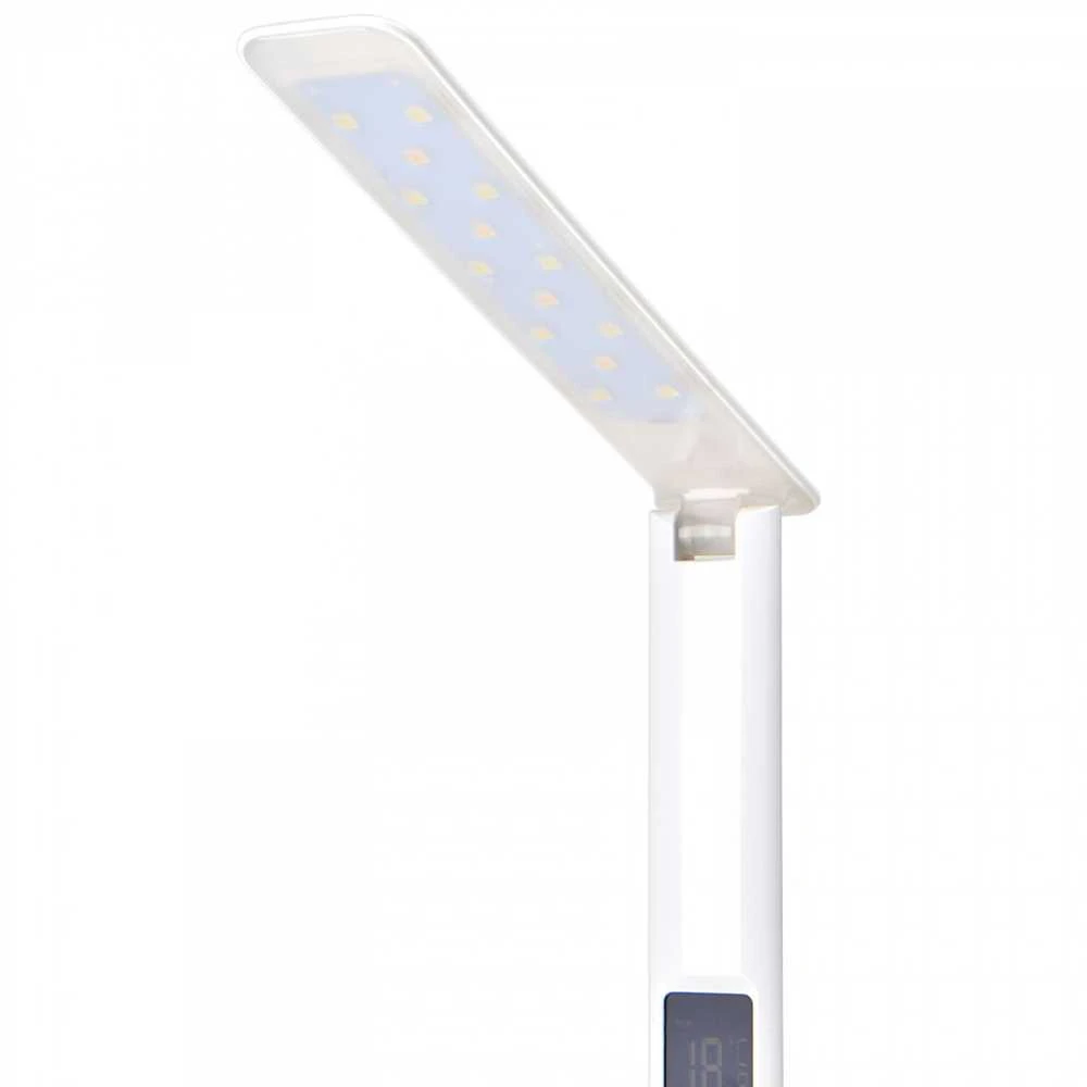 Dimeriuojama LED stalinė lempa su ekranu 5W 490Lm 3000/4000/5500K, VIDEX VLE-TF05W-RGB | baltas – Integruotas informacinis ekranas su laikrodžiu ir termometru
