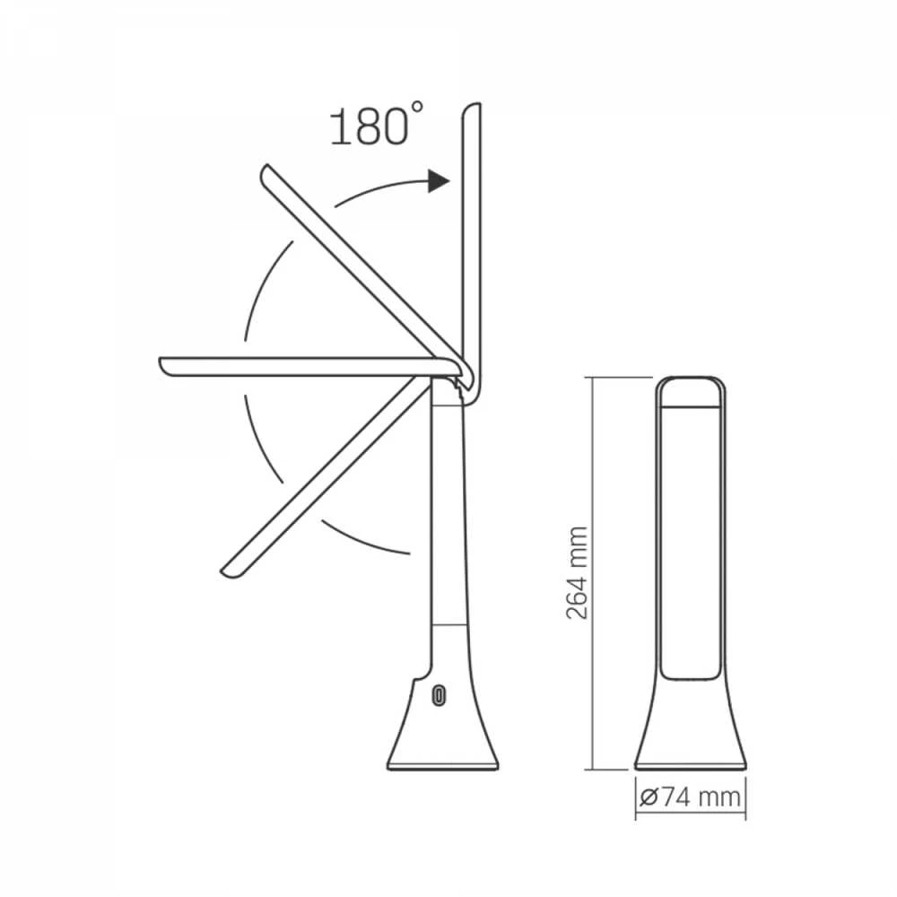 Įkraunama dimeriuojama LED stalinė lempa 5W 100Lm 3000/4000/5500K Li-ion 1800mAh, VIDEX VLE-TF11W | baltas – Autonominis veikimas iš įmontuoto Li-ion akumuliatoriaus