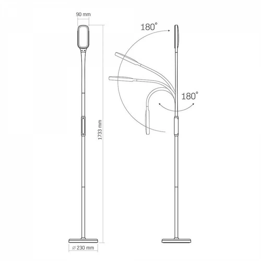 Dimeriuojamas LED pastatomas šviestuvas 12W 1280Lm 3000/4000/5500K, VIDEX VLE-TF07B | juodas – Stabilus metalinis profilis su lanksčia jungtimi