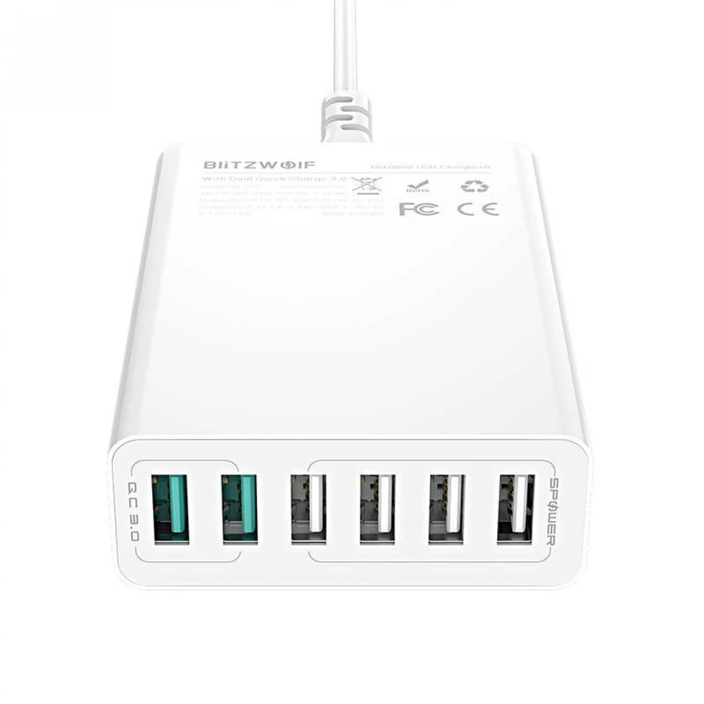 Blitzwolf BW-S15 įkroviklis 6x USB, QC 3.0, 60 W (baltas)