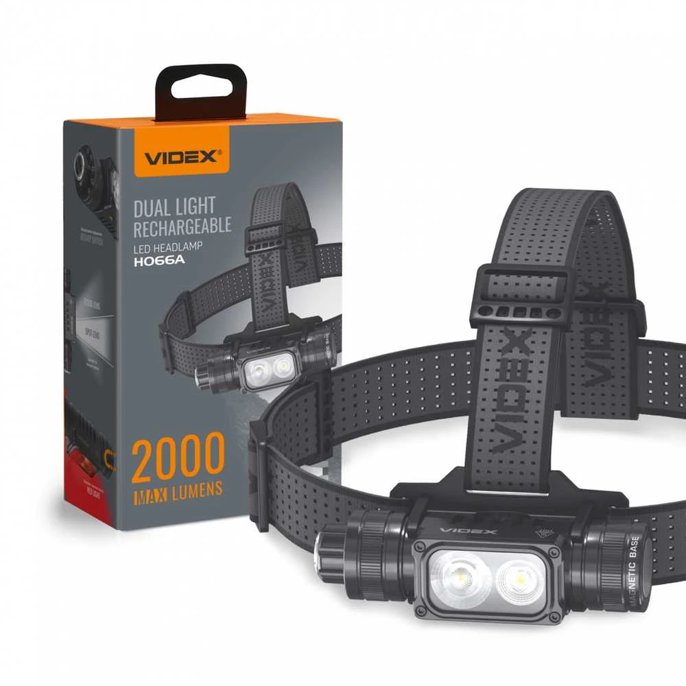Videx Įkraunamas galvos žibintas LED Luminus SST20 10W / SST40 20W + 2x SMD Raudonas, 2000Lm, 5000K, Li-ion 1х18650 2200mAh, VLF-H066A – Ekstremalaus 2000Lm hibridinio galingumo su dviem Luminus diodais