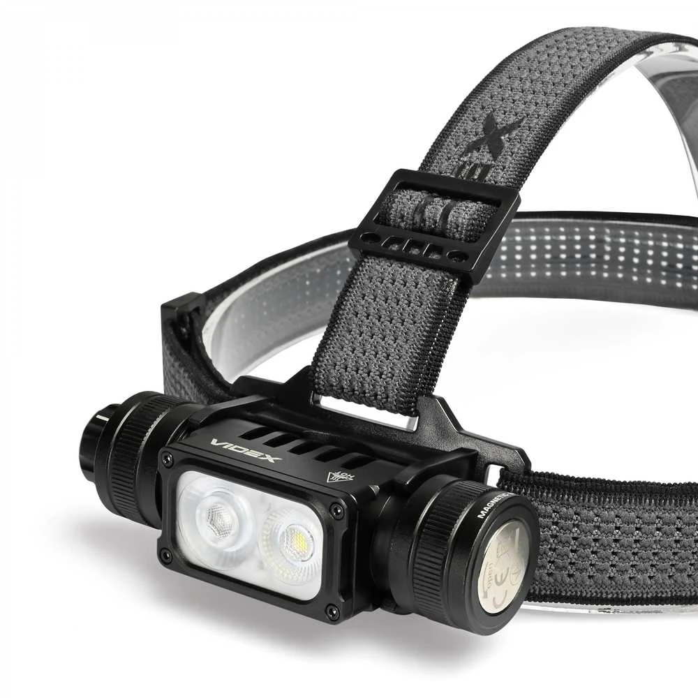 Videx Įkraunamas galvos žibintas LED Luminus SST20 10W / SST40 20W + 2x SMD Raudonas, 2000Lm, 5000K, Li-ion 1х18650 2200mAh, VLF-H066A – Ekstremalaus 2000Lm hibridinio galingumo su dviem Luminus diodais