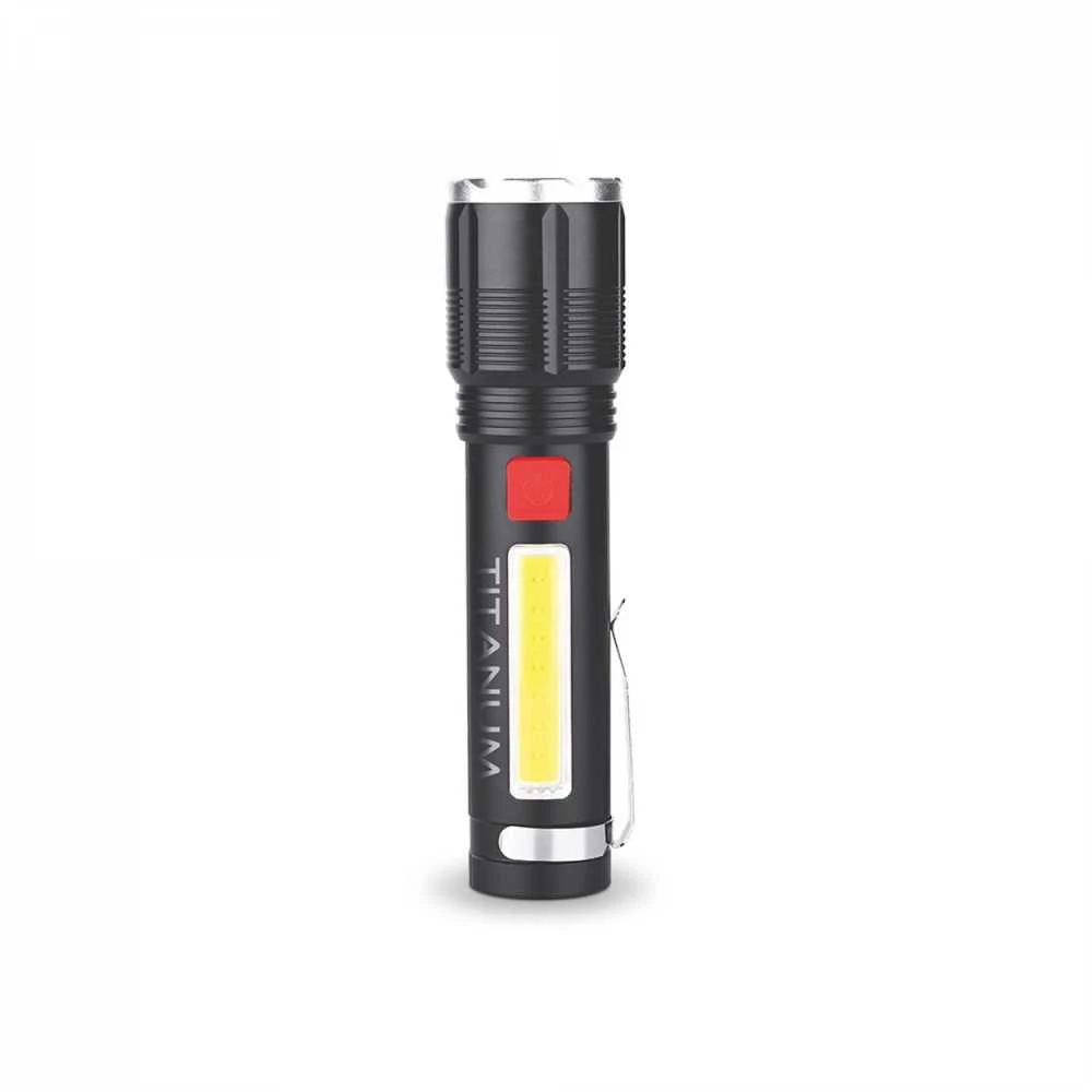 Įkraunamas kišeninis LED žibintuvėlis 700Lm 6500K, Li-ion 18650 1500mAh, TITANUM TLF-T08 – Optinis priartinimas spindulio reguliavimui ir padidinta 700Lm galia