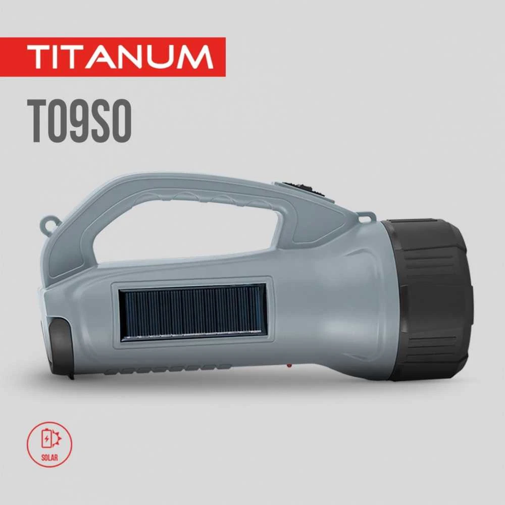 Įkraunamas kišeninis LED žibintuvėlis su saulės baterija 90Lm 5500K + 200Lm 6500K, Lead-acid 1200mAh, TITANUM TLF-T09SO – Šoninė šviesa ir įkrovimas saulės baterija