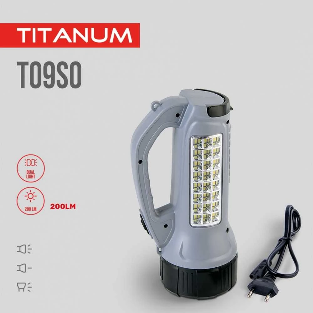 Įkraunamas kišeninis LED žibintuvėlis su saulės baterija 90Lm 5500K + 200Lm 6500K, Lead-acid 1200mAh, TITANUM TLF-T09SO – Šoninė šviesa ir įkrovimas saulės baterija
