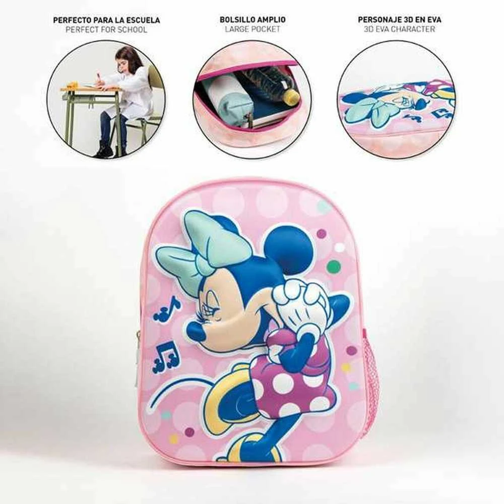 3D mokyklinis krepšys Minnie Mouse Rožinė 25,0 x 31,0 x 10,0 cm