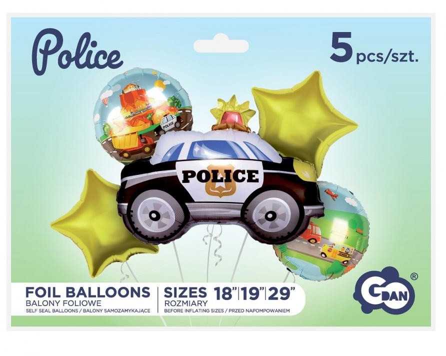 GoDan folijos balionų rinkinys „Policija“, 5 vnt.