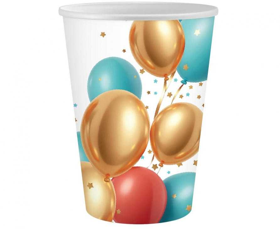 6 dalių popierinių puodelių rinkinys „Vakarėlių balionai“, 250 ml