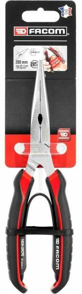Facom 185A.20CPEPB pusapvalės tiesios nosies replės, 200mm, 2.9mm, plienas, ergonomiška rankena, grąžinimo spyruoklė, tether
