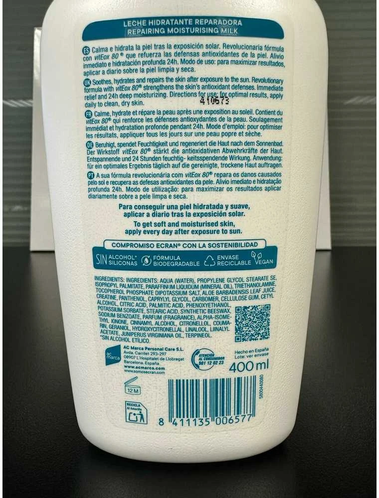 "Ecran Aftersun Viteox 80" raminamasis pienelis po saulės vonių 400ml