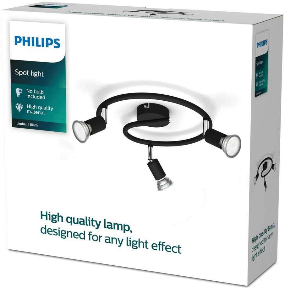 Philips Lubinis/tinko šviestuvas GU10 3x, juodas, be lemputės, ClickFix