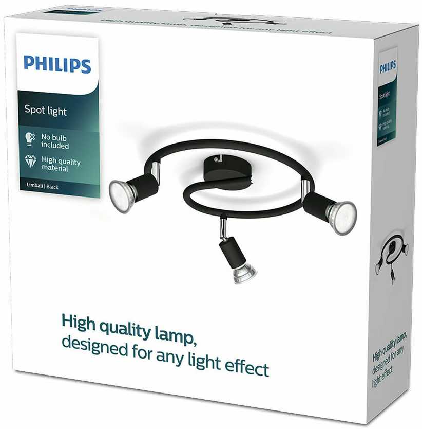 Philips Lubinis/tinko šviestuvas GU10 3x, juodas, be lemputės, ClickFix