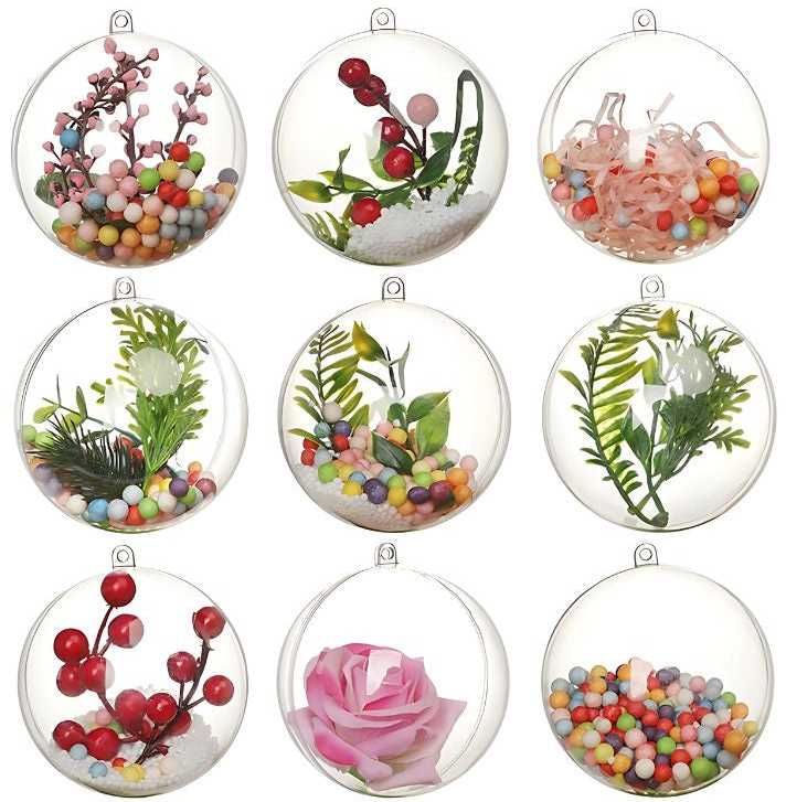 Skaidrios plastikinės kalėdinės dekoracijos, 8 cm, 12 vnt.