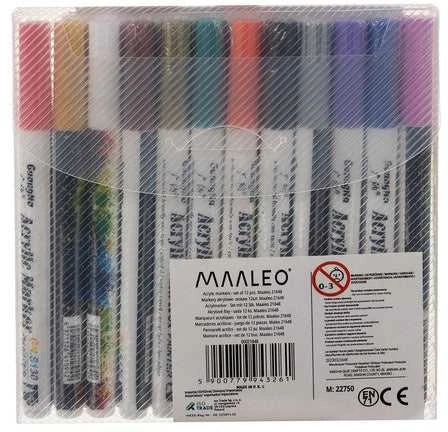 Akriliniai žymekliai - 12 vnt. rinkinys. Maaleo 21648