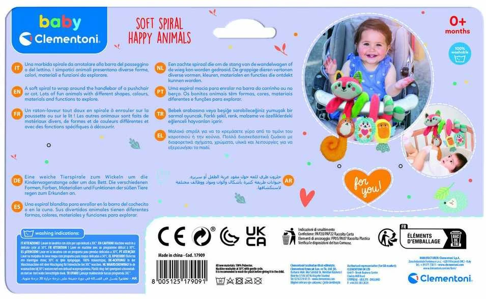 Clementoni Baby pakabinamas žaislas „Soft Spiral Happy Animals“