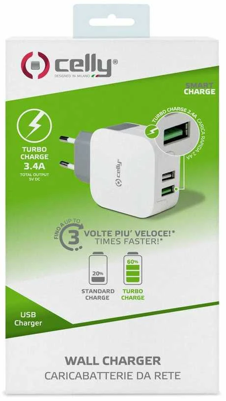 CELLY TRAVEL Įkroviklis TURBO 2USB 3.4A