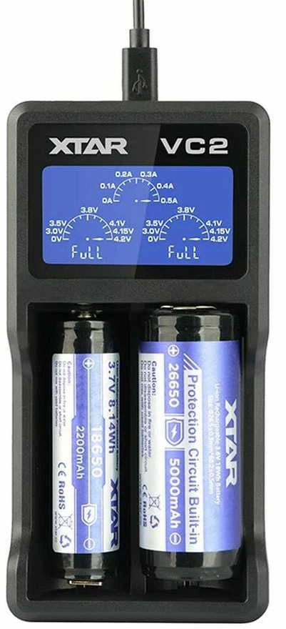 Baterijų įkroviklis XTAR VC2 18650 14500 18500 26650 Li-ion elementam 2 vietų