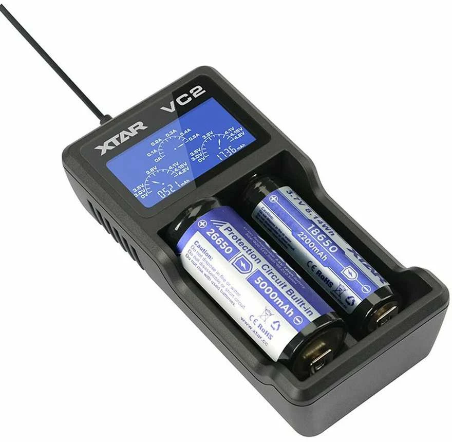 Baterijų įkroviklis XTAR VC2 18650 14500 18500 26650 Li-ion elementam 2 vietų