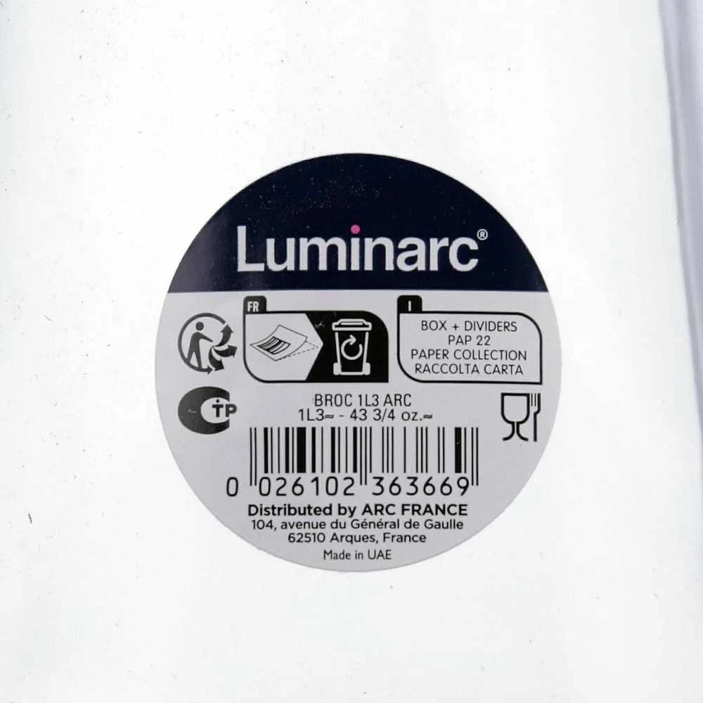 Luminarc ąsočio etiketė su technine informacija