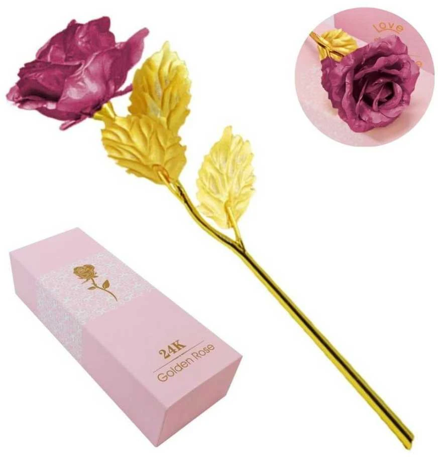 Aptel Auksinė dekoratyvinė rožė su violetiniais žiedlapiais, 24 cm