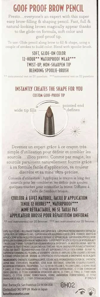 Benefit Goof Proof Brow Shaping Pieštukas antakių pieštukas, atspalvis: 02 Warm Golden Skirtas šviesiems plaukams, 0.34 g
