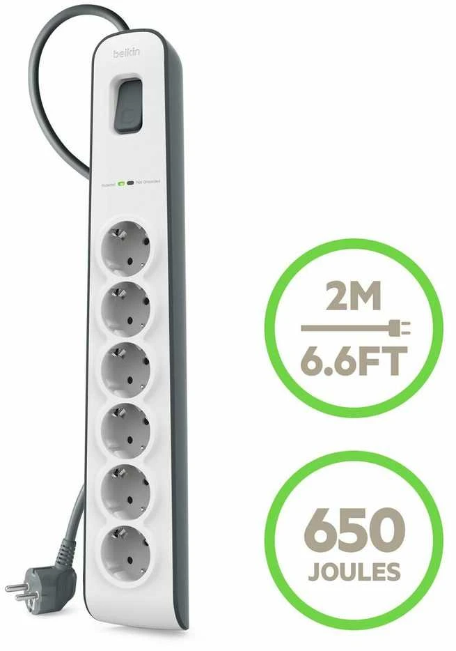 Belkin 650J, 6 Schuko lizdai, 2m