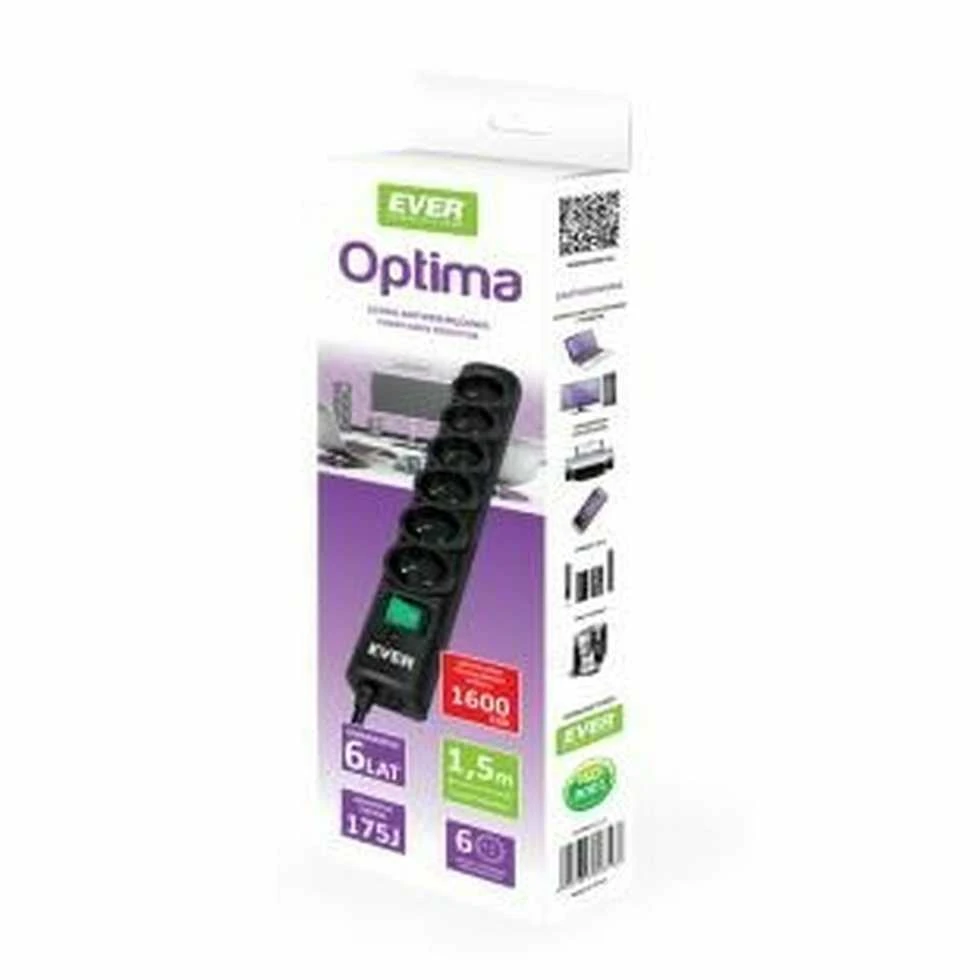 Ilgiklis - Ever Optima 1,5 M Juoda 6 AC Išvestis