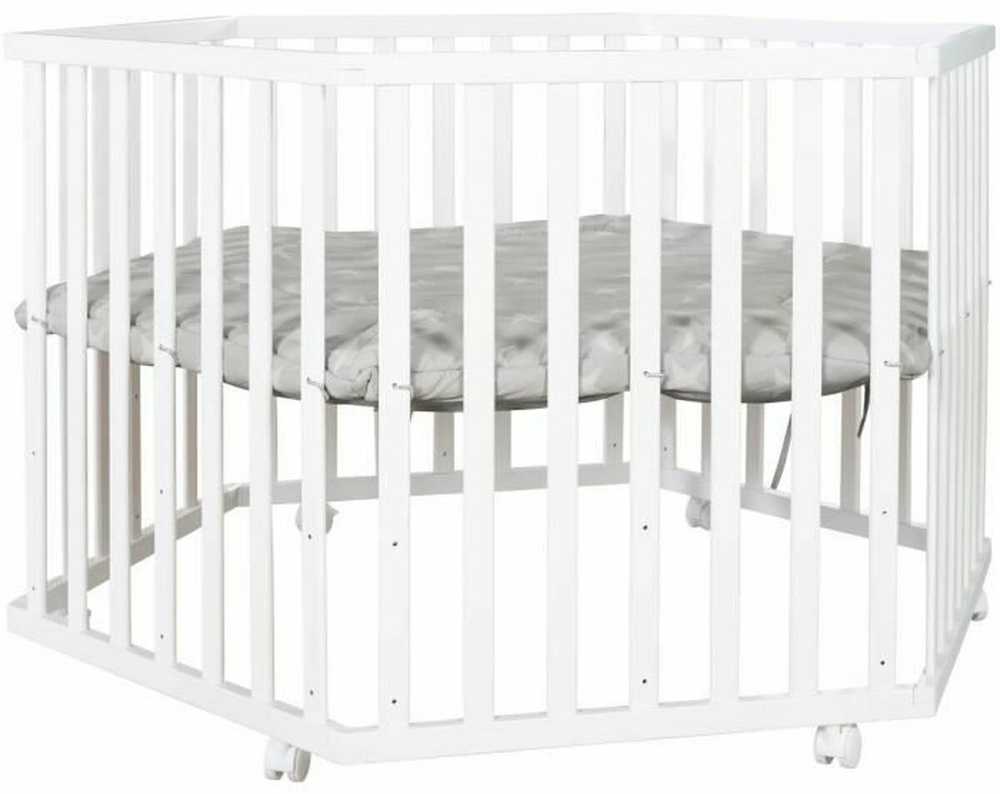 ROBA LITTLE STARS Hegaxonal Baby Playpen - Adjustable Height - Padded Cover - Braked Wheels - Baltas Lacquered Wood - Star Patter