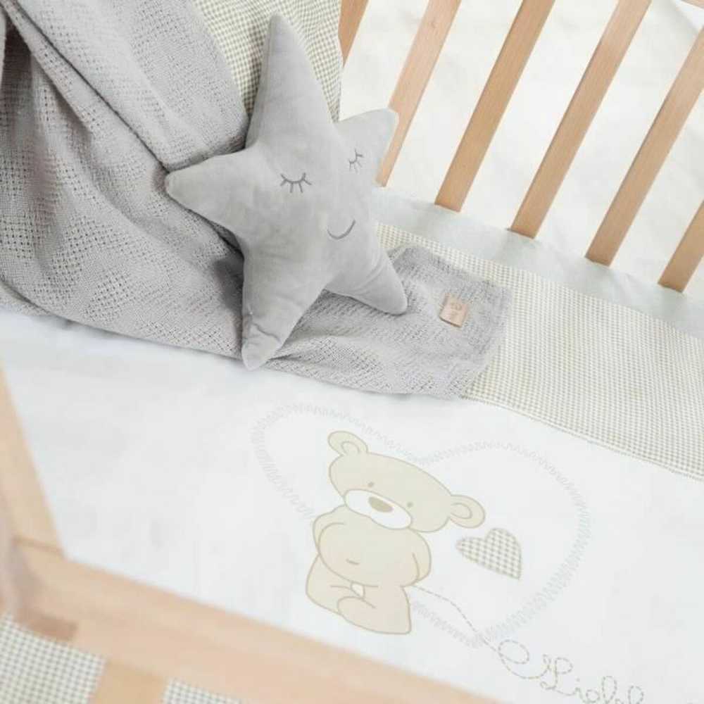 Hegaxonal Baby Playpen - ROBA - LIEBHABEAR - Height Adjustable - Removable Base - 6 Braked Wheels - Natural Wood - Teddy Bear Pa