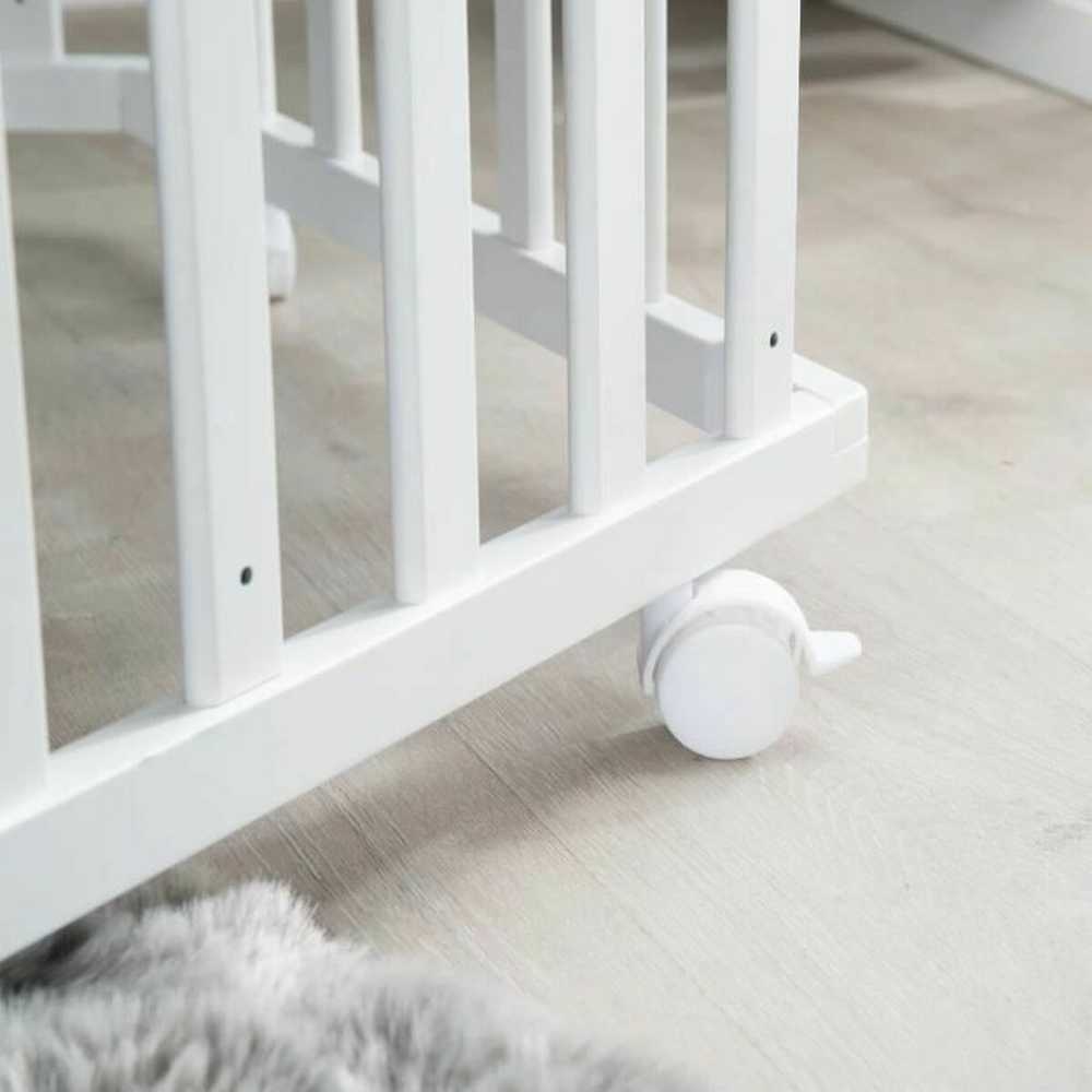 ROBA LITTLE STARS Hegaxonal Baby Playpen - Adjustable Height - Padded Cover - Braked Wheels - Baltas Lacquered Wood - Star Patter