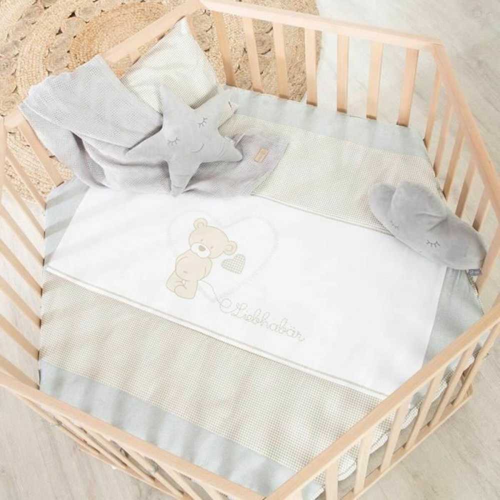 Hegaxonal Baby Playpen - ROBA - LIEBHABEAR - Height Adjustable - Removable Base - 6 Braked Wheels - Natural Wood - Teddy Bear Pa