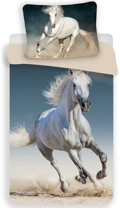 Patalynė bawełniana 140x200 Koń balta w galopie konik 4134 poszewka 70x90 horse