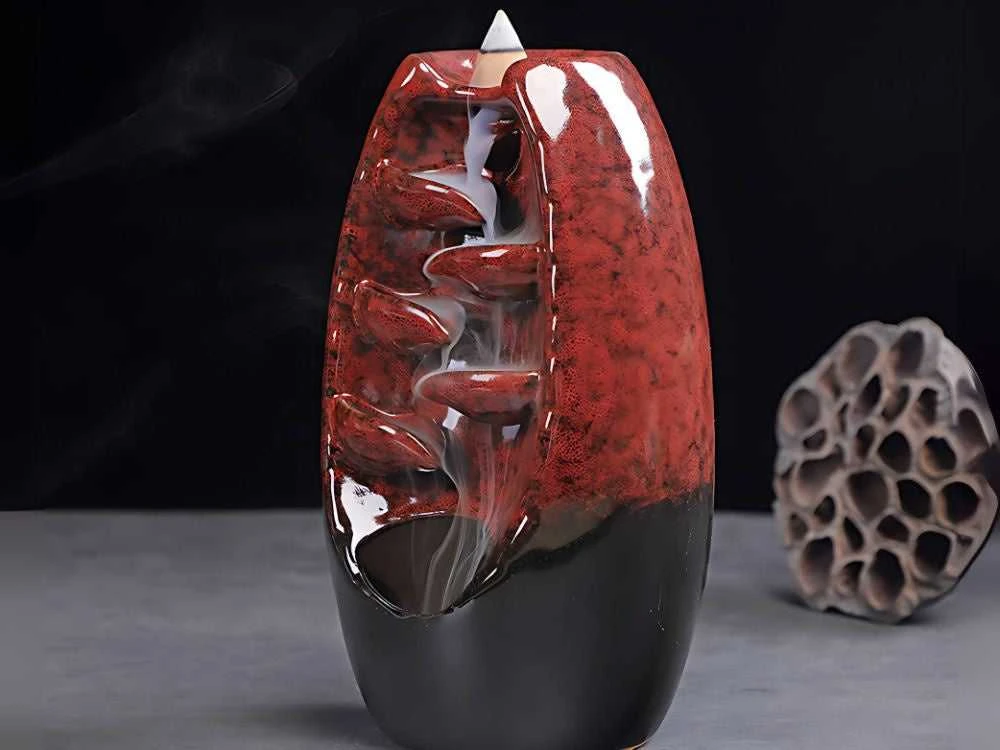 Drėkintuvas Keraminis aromaterapijos smilkalų krioklys, raudonas, 20 x 9 cm