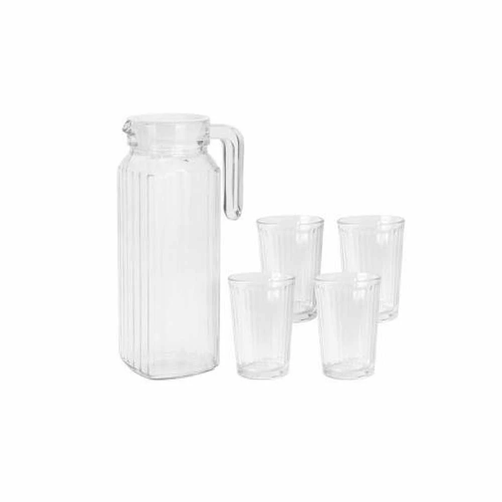 Excellent Houseware Stiklinis 5 dalių džbanas su dangteliu ir stiklinėmis