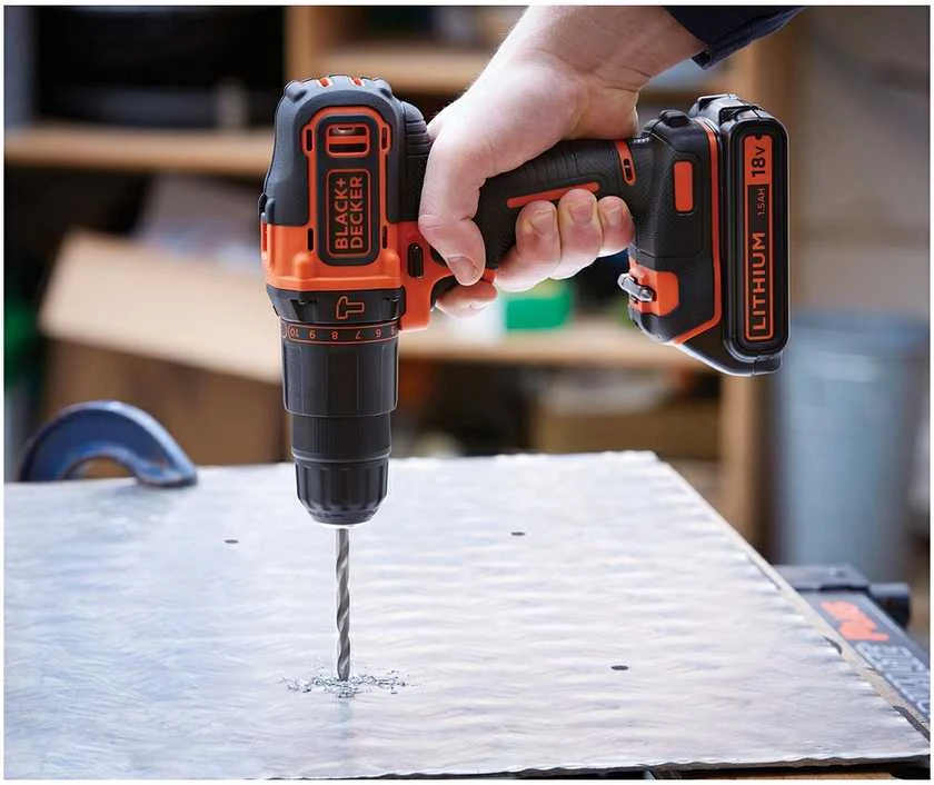 Black & Decker Juodas & Decker Akumuliatorinis smūginis gręžtuvas BDCHD18KB 18V 2 x 1,5 Ah, Juodas & Decker