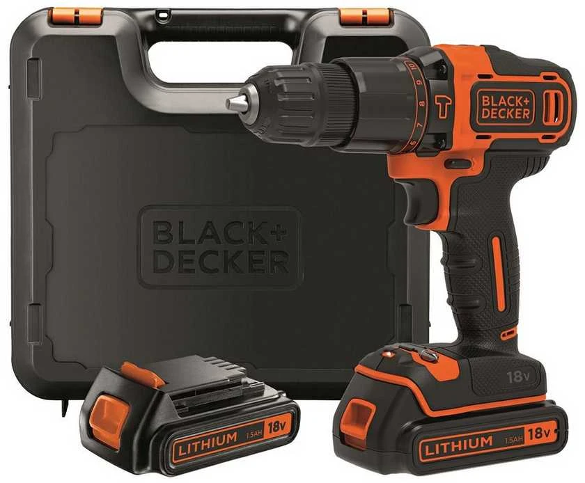 Black & Decker Juodas & Decker Akumuliatorinis smūginis gręžtuvas BDCHD18KB 18V 2 x 1,5 Ah, Juodas & Decker