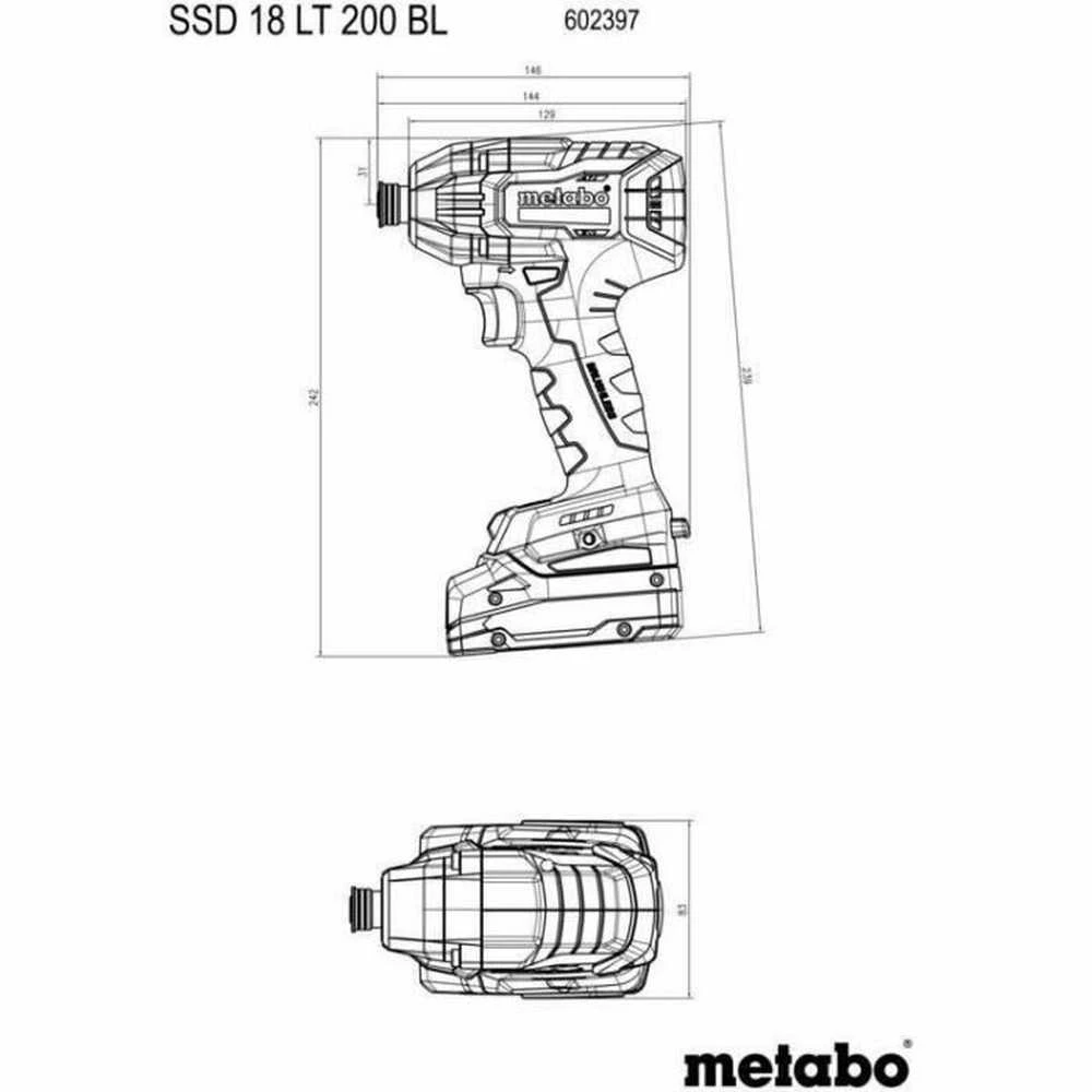Grąžtas Smūginis suktuvas Metabo SSD 18 LT 200 BL; 18 V (be akumuliatoriaus ir pakrovėjo)