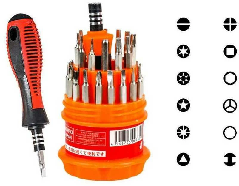Įvairių tipų magnetinių atsuktuvų rinkinys su dėklu, 31 vnt.