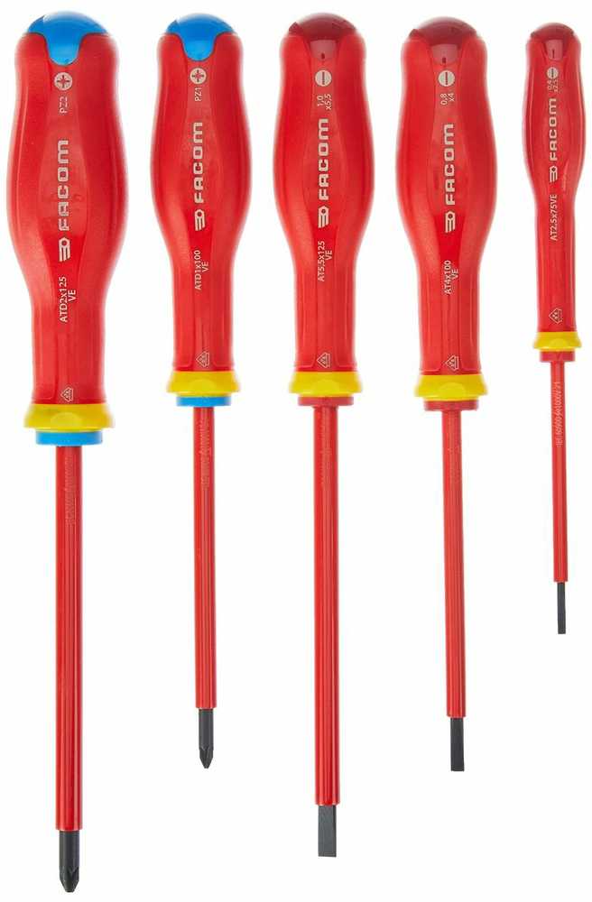 5 „Tournvis Protwist“ izoliuotų 1000 V „Facom“ – AT5VE.PB antgalių dėžutė (pristatoma su 3 atsuktuvais + 2 antgaliais)