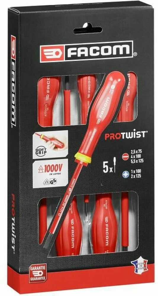 5 „Tournvis Protwist“ izoliuotų 1000 V „Facom“ – AT5VE.PB antgalių dėžutė (pristatoma su 3 atsuktuvais + 2 antgaliais)