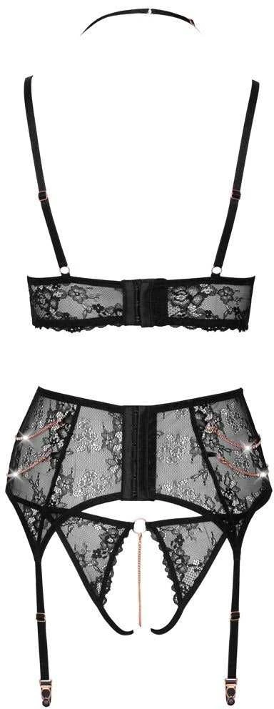 Abierta Fina seksualus 3 dalių komplektas Bra Suspender Set L