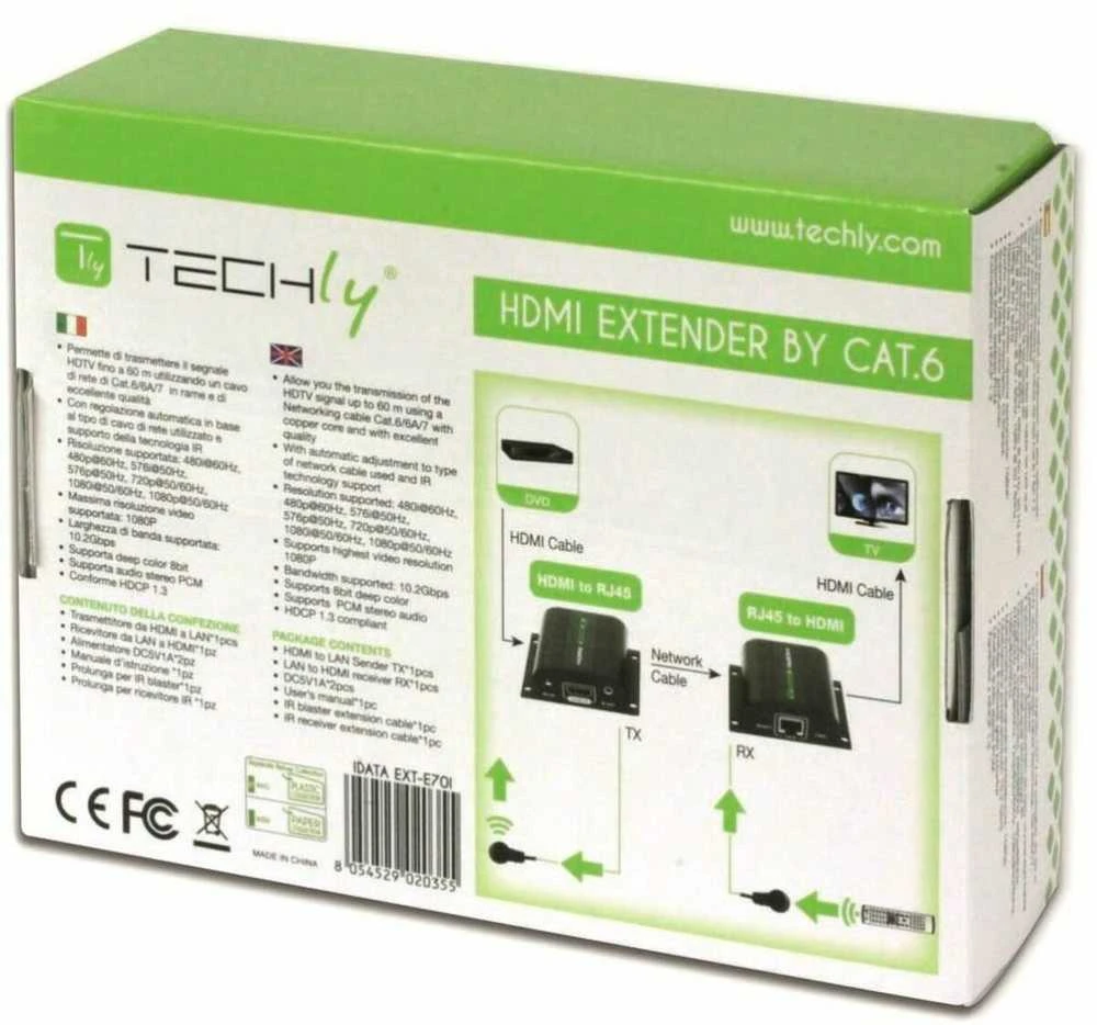 Techly IDATA EXT-E70I vaizdo ir garso signalų ilgintuvas AV siųstuvas ir imtuvas Juoda