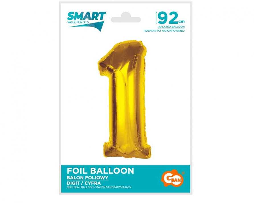 GoDan Smart folijos balionas, numeris 1, auksinis, 92 cm