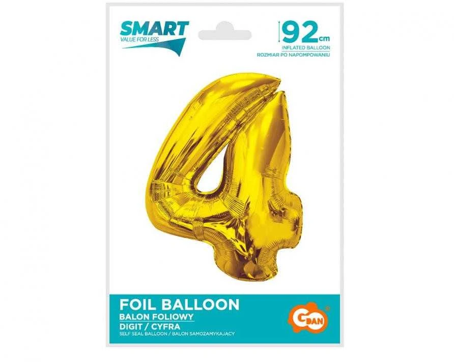 GoDan Smart Foil balionas Number 4 Auksinis 92cm