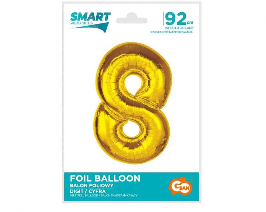 GoDan Smart folijos balionas, numeris 8, auksinis, 92 cm