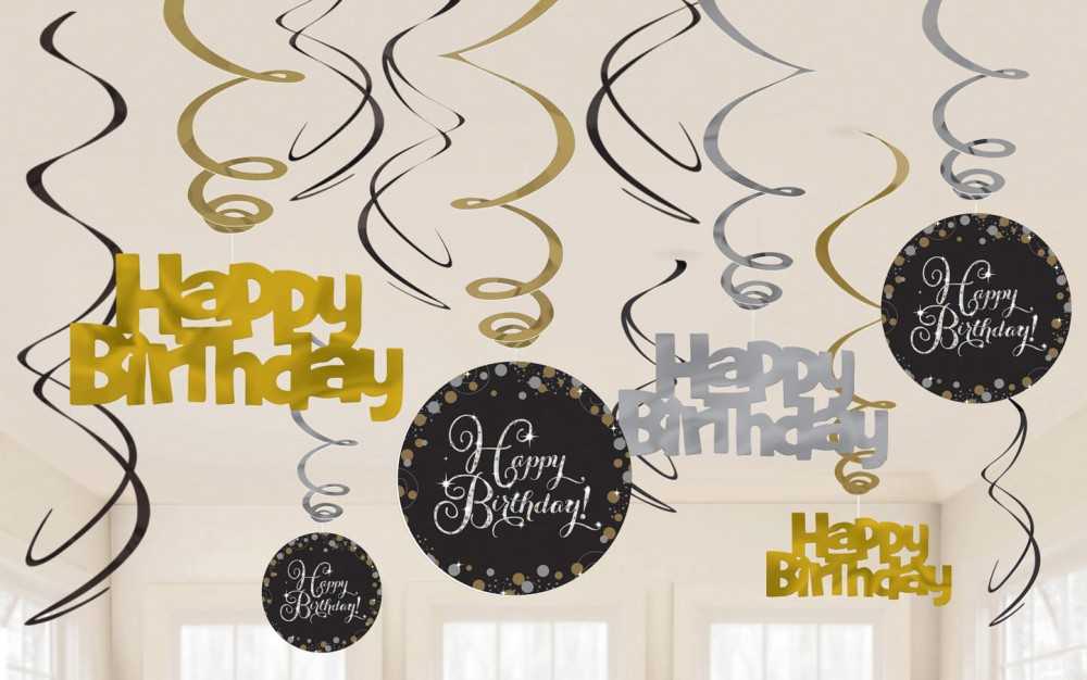 AMSCAN Pakabinama dekoracija suktukai Happy Birthday - 12 vnt. universalus