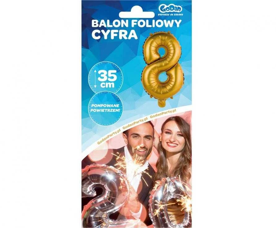 Auksinis matinis 8 mini folijos balionas „Skaičiai“ 35 cm