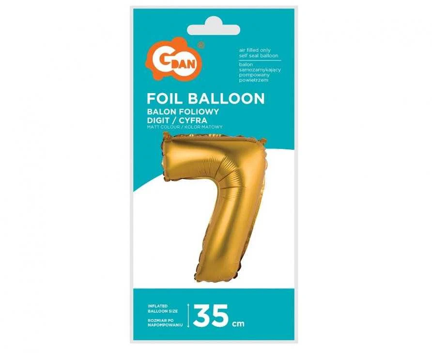 Auksinis matinis aukso spalvos 7 mini skaičių folijos balionas, 35 cm