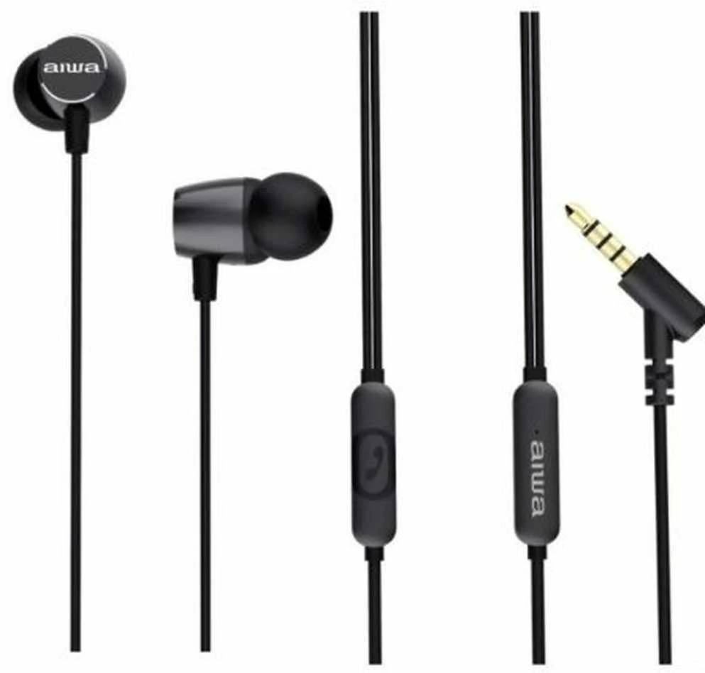 Juodos Aiwa ausinės su valdymo pulteliu ir 3.5mm jungtimi