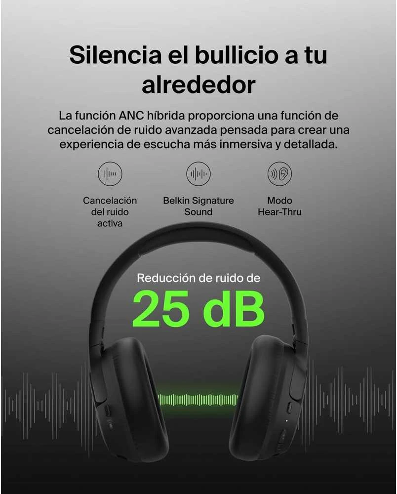 Ausinės Belkin Soundform Isolate Noise Cancelling Juodas (AUD008HQBK)